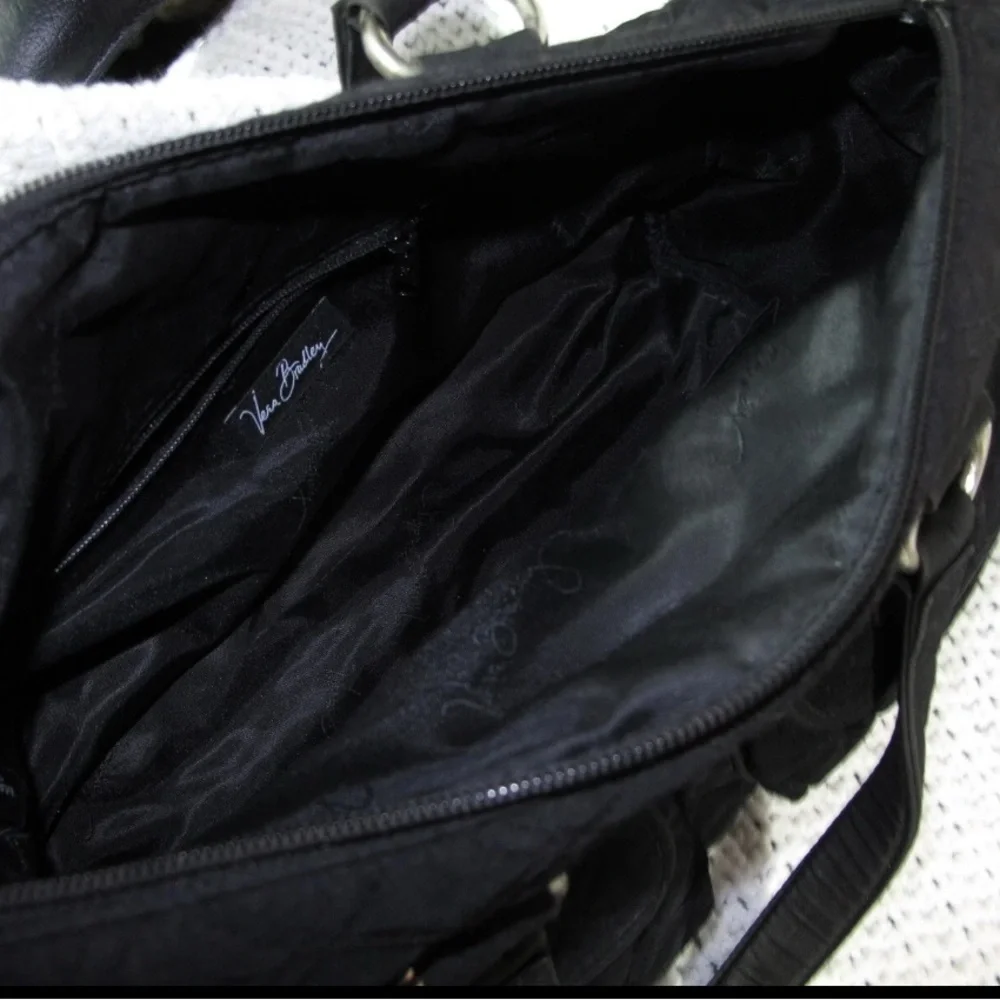Vera Bradley Solid Black Cargo Satchel Bag Purse Quilted 2 out Pocket Retired EC - Picture 3 of 3